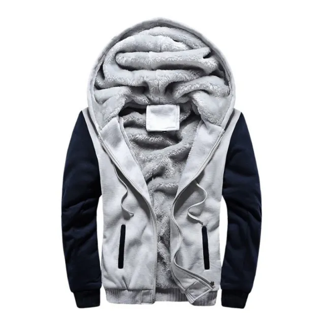 Mens Thick Warm Fleece Fur Lined Hoodie Zip Up Winter Coat Jacket Outwear Tops 10