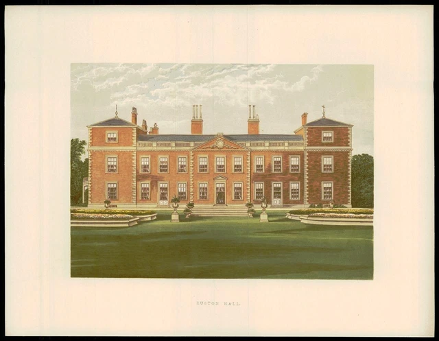 1885 Original Antique Print - View of EUSTON HALL Thetford Norfolk  (MH79)