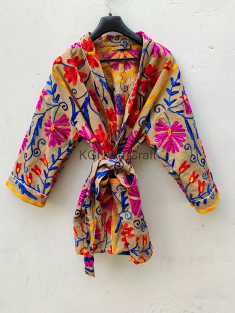 Suzani Luxury Kimono Hand Embroidered Jacket Women Wear Front Side Open Jacket