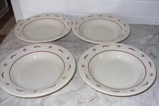 FOUR  Longaberger Pottery woven traditions 8"  red  soup bowls salad bowls