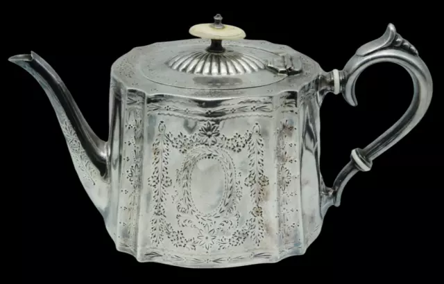 ANTIQUE Chinese Silver Plate Teapot with Ivory Finial NO MONOGRAM
