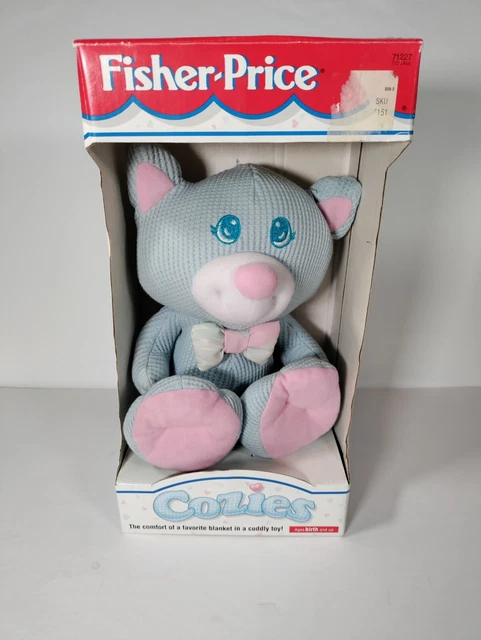 Fisher Price cozies blue Waffle knit plush kitty vintage new in box baby soother
