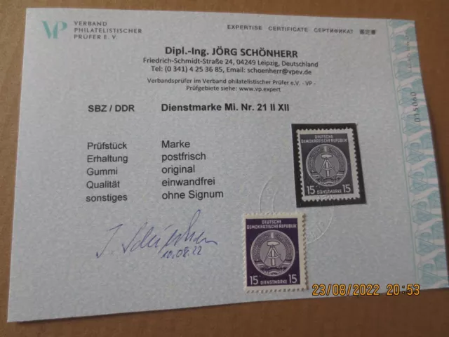 DDR Dienst A 1954 Mi.Nr. 21 II XII postfrisch Befund Schönherr