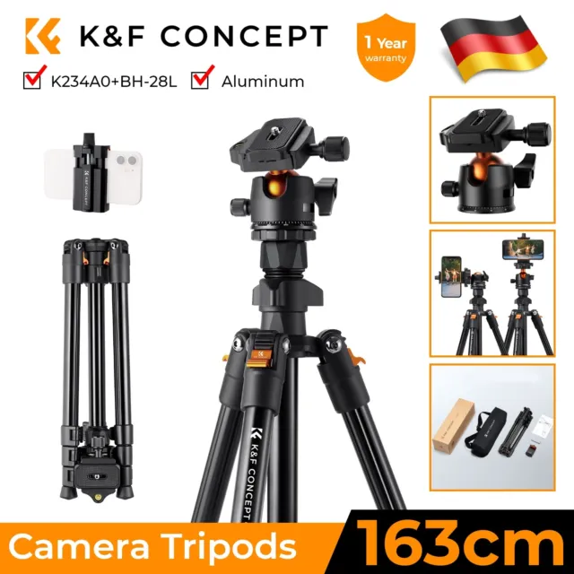 K&F Concept 163cm Kamera Stativ Reisestativ für Smartphone Video 17.6lb/8kg Load