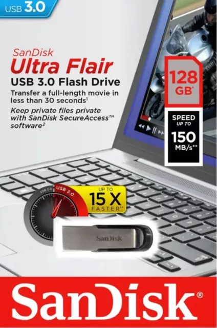 Sandisk Ultra Flair Usb 128Gb 3.0 Flash Drive Memory Stick Pen Used-Return