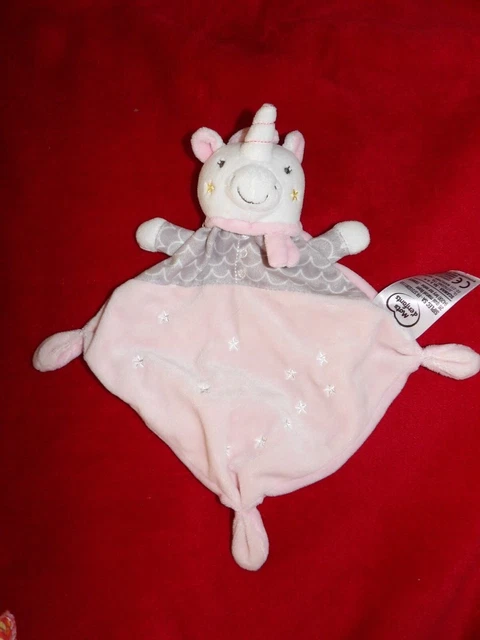 Doudou Plat MOTS D'ENFANTS Licorne Rose Etoile Etat NEUF