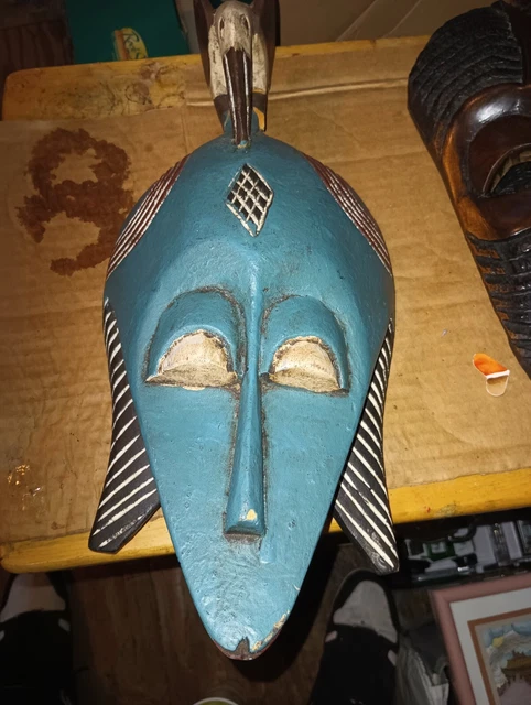 African Mask Face Wood Hand Carved Vintage Wall Hanging Bwami -5506