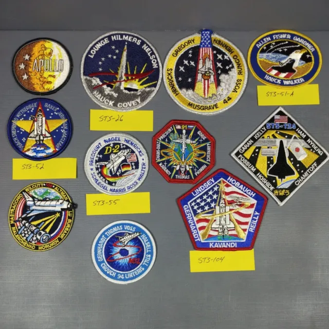 Lot of 11 NASA Mission Patches - Apollo & Space Shuttle - Moonscape to STS-124