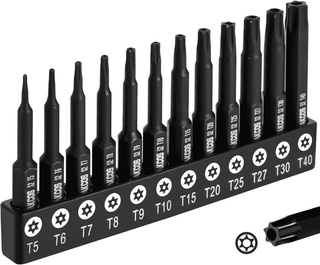 Set 12 Punte A Stella Forate (Torx Security) Da 50mm Con Attacco 1/4" Per Avvitatori E Trapani