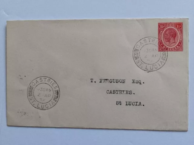 St Lucia George V prepaid 11/2d Cover, Castries 1936, First Day Of Issue?