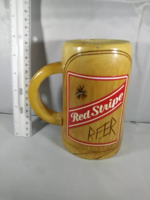 Vintage Red Stripe Wooden Beer Mug. Approx 6in Tall Jamaica