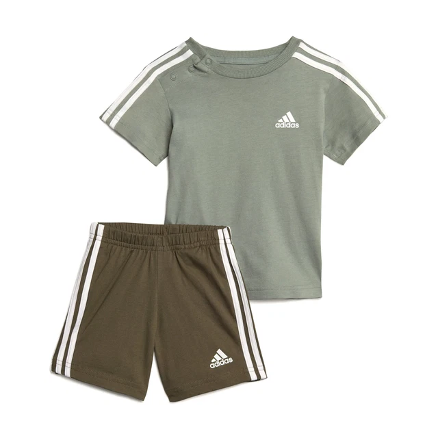 Adidas Essentials Set pantaloncini e t-shirt bambini 3 righe verde/bianco