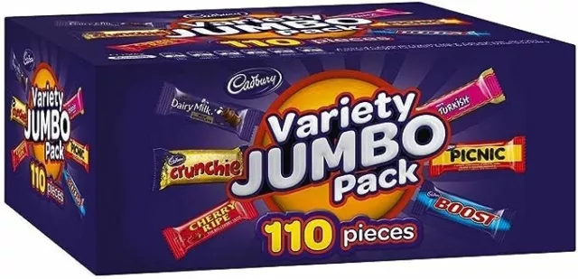 Cadbury Variety Jumbo Pack - 110-Piece Chocolate Bars Box (Picnic, Boost, Dai...