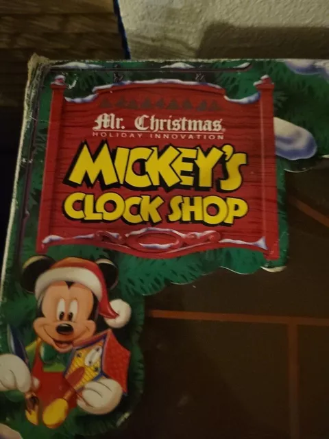 Disney MR CHRISTMAS Disney MICKEY'S CLOCK SHOP 1993 Tested Sings Lights w Box