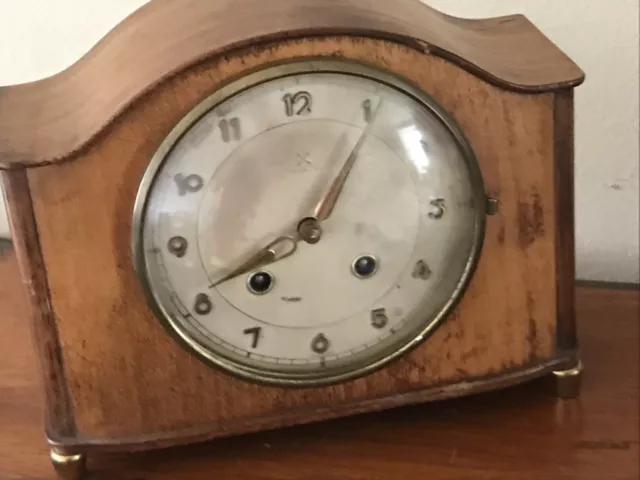 HAC. Art Deco Solid Wood Striking Chime 8 Day German Mantel Clock Fully Working.