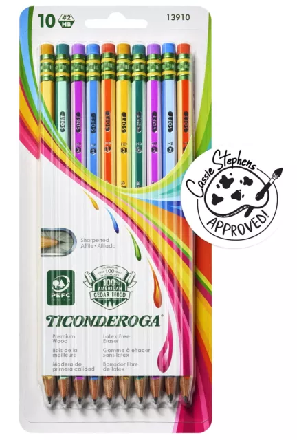 Ticonderoga X13910 Striped Wood-Cased Pencils, 2 HB Soft, Pre-Sharpened, 10 C...