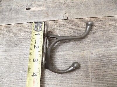 5 Iron Coat Hooks Antique Style Cast Iron 3 3/4" Wall Double Restoration 3