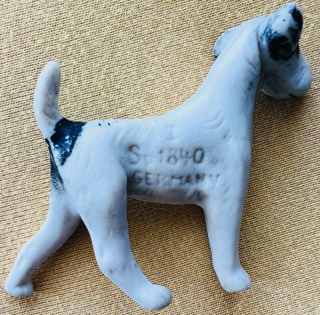 Rare 1840 Germany miniature glass terrier porcelain dog figurine collectible