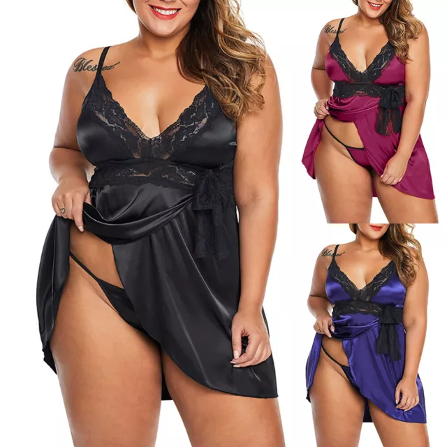 Plus Size Women Sexy Lingerie Chemise Nightdress Lace Babydoll Sleepwear Nightie