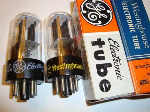 One Matched Pair 6SN7GTB Tubes, RCA-Radiotron Made For GE & Westinghouse