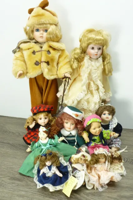 Lot of 11 Bisque Porcelain Cloth Jointed Doll Figurines American Mint DanDee 2