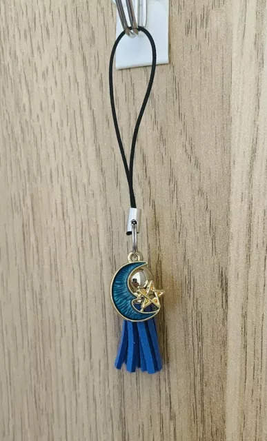 Mobile phone charm With Blue Crescent Moon And Star Design Cute Fun