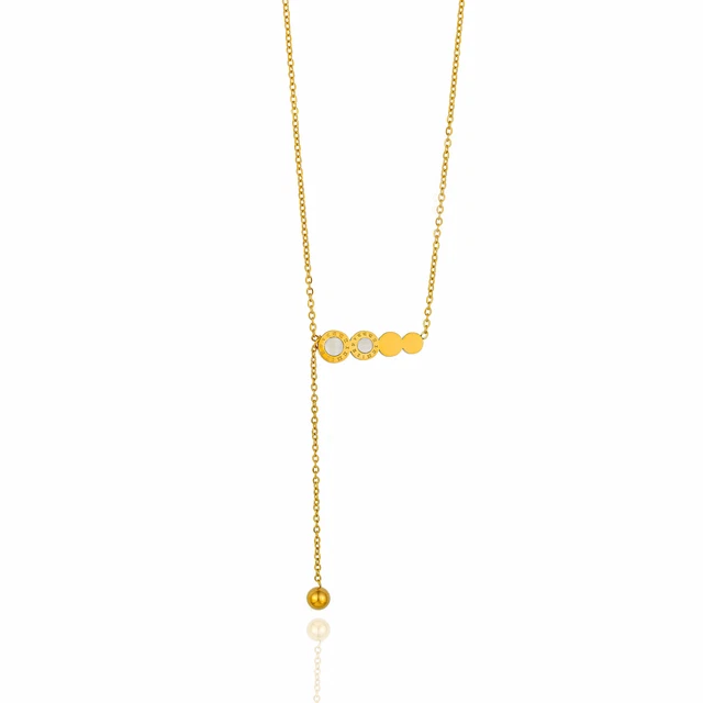 Genuine Women 18K Solid Gold Round Beads Hanging Down Necklace Pendant