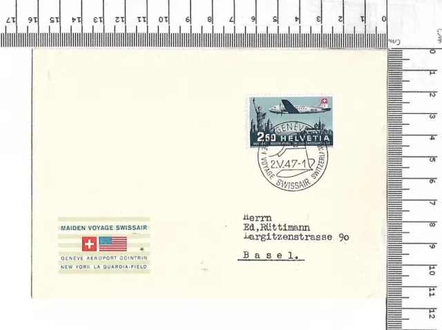 2.v.47  Geneve Swissair Maiden Voyage USA New York Washington re Basel ; 61708