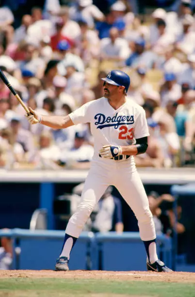 Kirk Gibson Los Angeles Dodgers bats during an MLB game against th- Old Photo