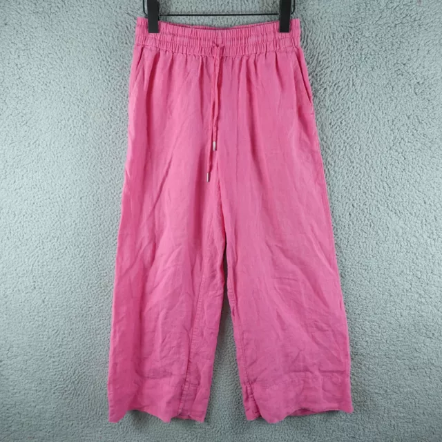 Country Road Womens Pants 6 Pink French Linen Wide Leg Elastic Waist Drawstring