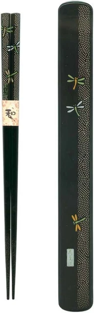 Ryu Mei 058030 Japanese Black Box and Chopstick Set, Dragonfly, 9 Inches