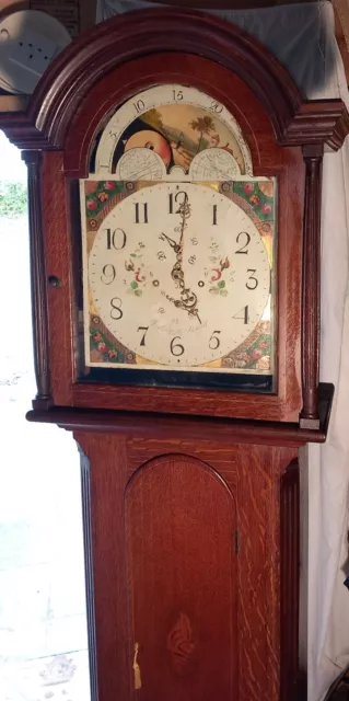 Antique  Oak Moon Phase Dial  Grandfather/Longcase Clock