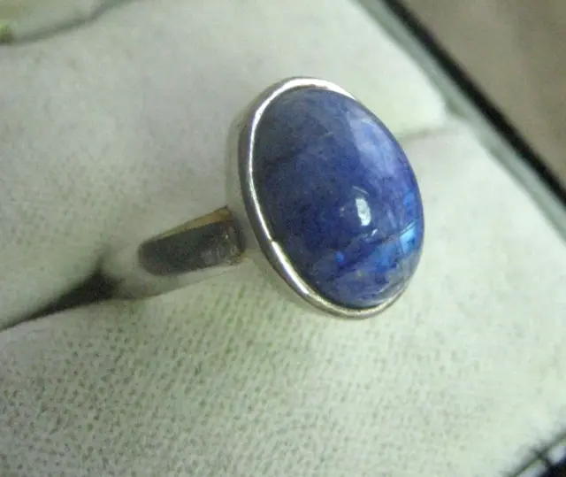 Anello di design vintage argento 925 pietra di luna blu ametista lapislazzuli? circa 17,5 2