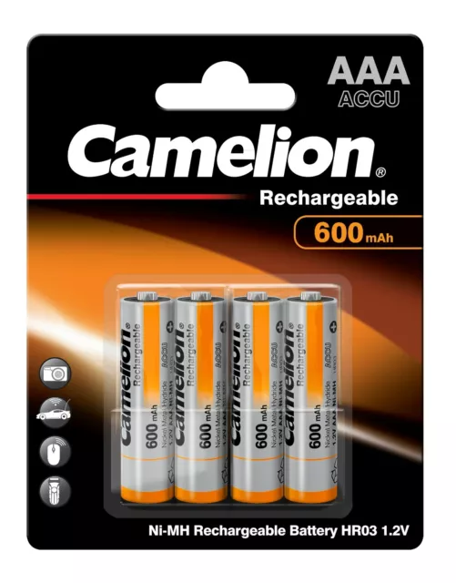 4 x Camelion 600mAh NiMh Akku Accu AAA Micro HR03 1,2V DECT Telefon