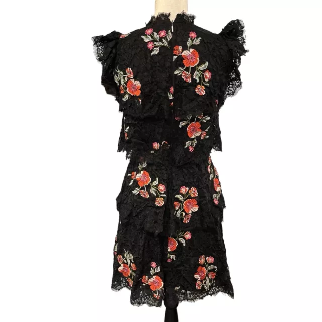 Rebecca Taylor Dress Womens 2 Black Lace Tiered Floral Embroidery Classic Party