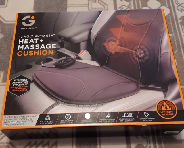 SmartGear 12Volt Auto Seat Heat+Massage Cushion, Fits Onto Any Bucket Style Seat