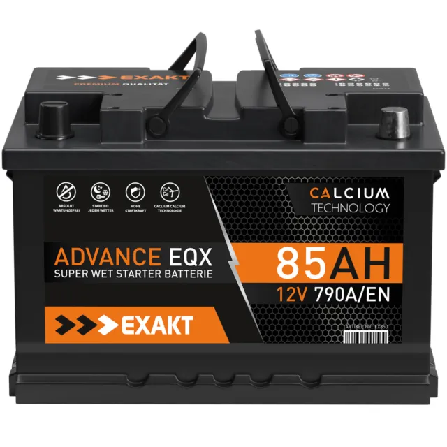 EXAKT Autobatterie 12V 85Ah Starter Batterie WARTUNGSFREI statt 74Ah 77Ah 80Ah