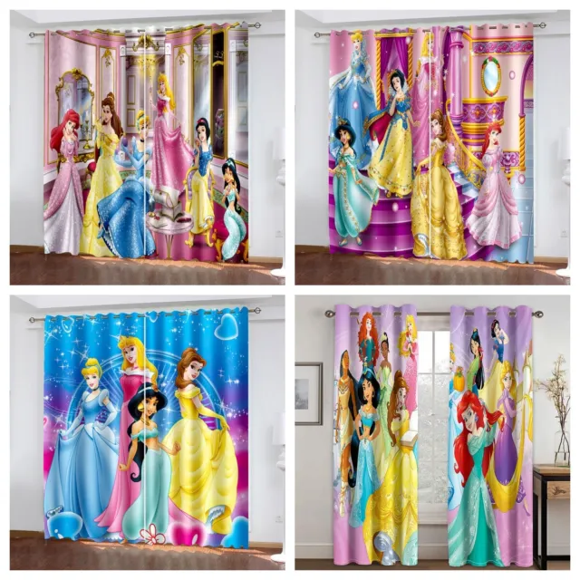 Niñas 3D Disney Princesa Cortinas Blackout Cortinas Anillo Top Ojales Decoración