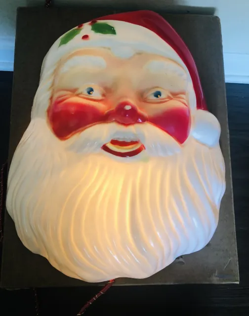 Midcentury NOMA Illuminated Santa Claus Blow Mold Wall Hanger Light w/ Box 13x15