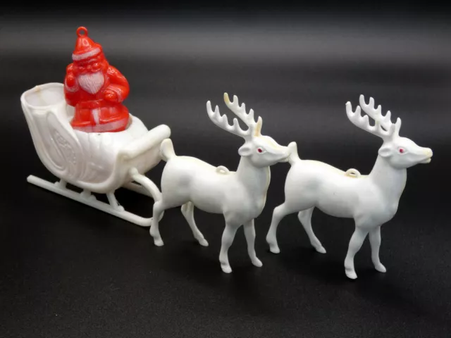 Vintage Christmas Santa Claus Sleigh and Reindeer Decoration Lot