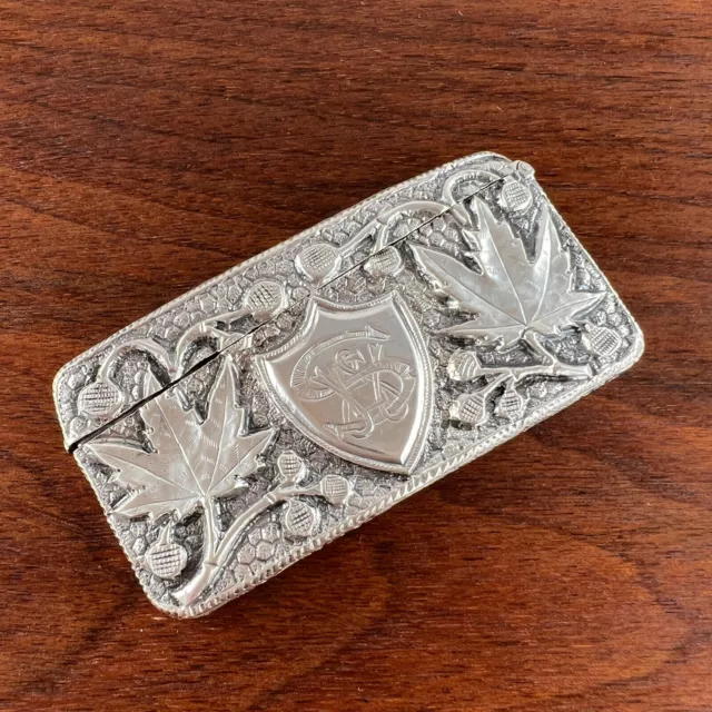 American Aesthetic Coin Silver Card Case Central Shield & Maple Leaf Late 1800S