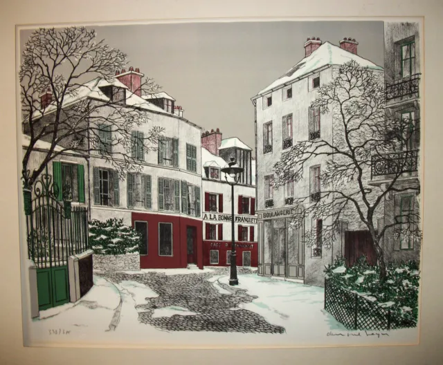 Denis Paul Noyer signed & numbered Lithograph Paris Winter & Snow Street Scene