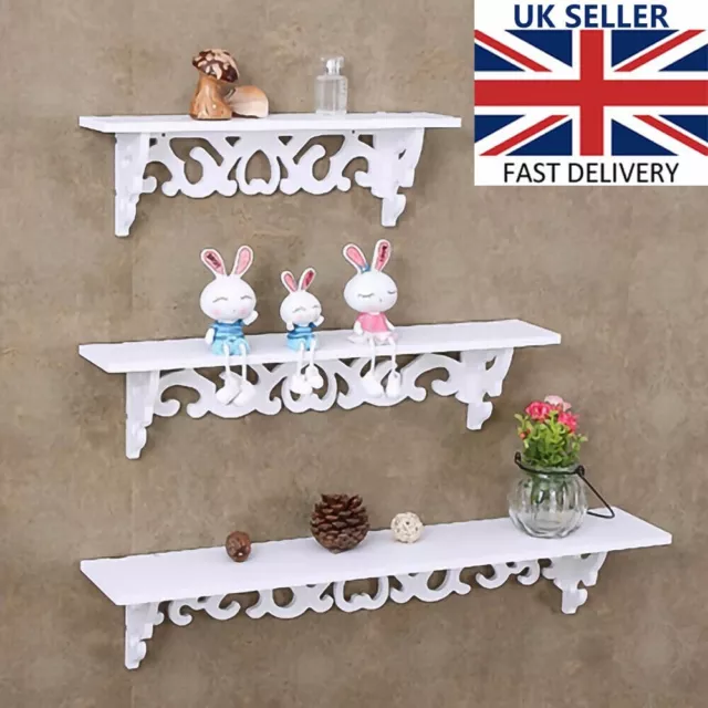 3 pcs White Wooden Shelves On The Wall Mounted Shelf Floating Display Unit UK