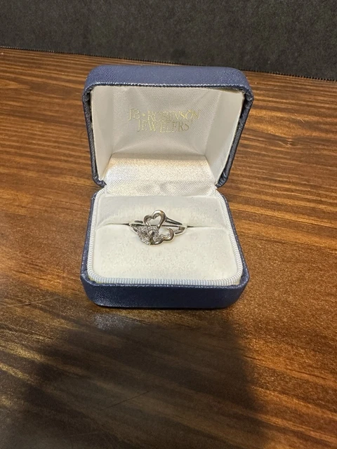 #71) Jane Seymour Sterling Silver & 14k Open Heart Diamond Heart Ring