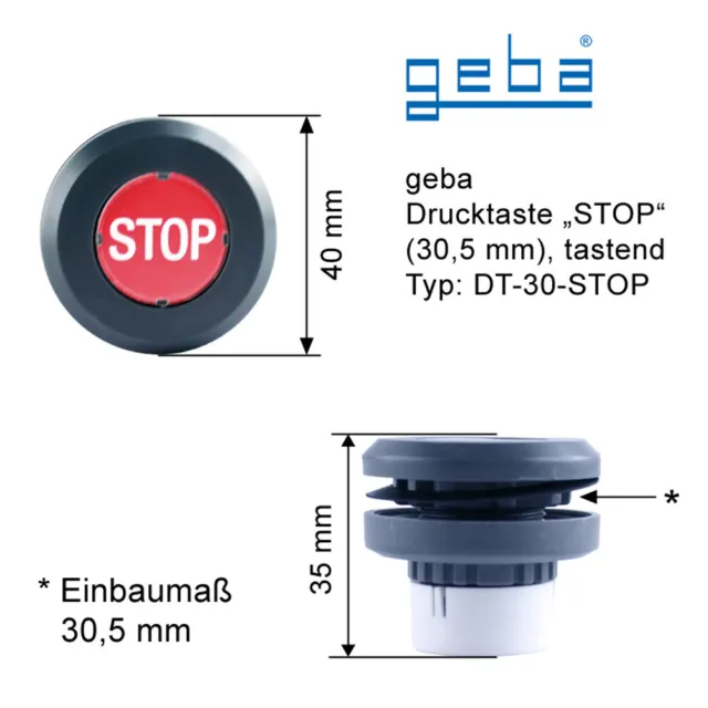 Drucktaste STOP HALT f. geba Schlüssel Schalter Taster J + S APZ 2-2T / EPZ 2-2T 2