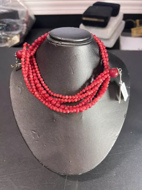 Red Layered Beaded Necklace