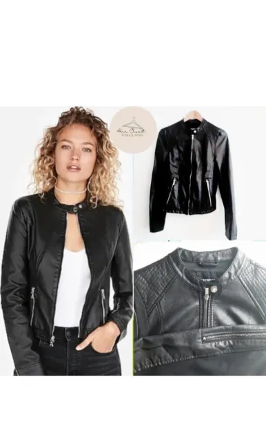 Express Faux Leather  Biker Moto Black Full Zip Lined Woman's Jacket XS