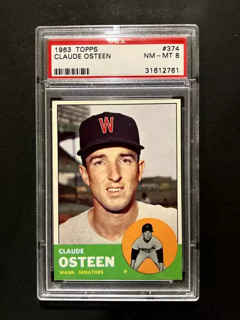 1963 Topps - Claude Osteen #374 - Washington Senators - Graded PSA 8 - NM-MT