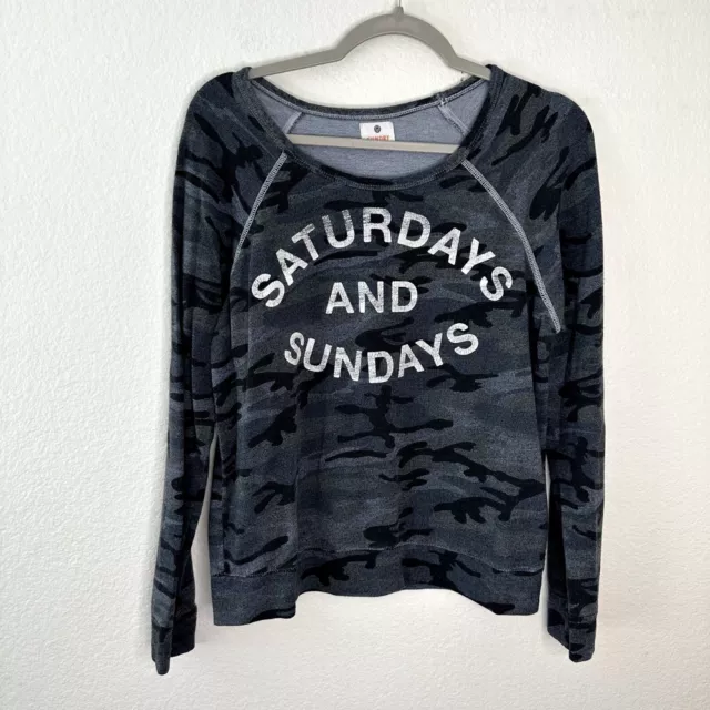 Sundry Saturdays And Sundays Graphic Camo Sweatshirt Pullover Soft Jersey Knit