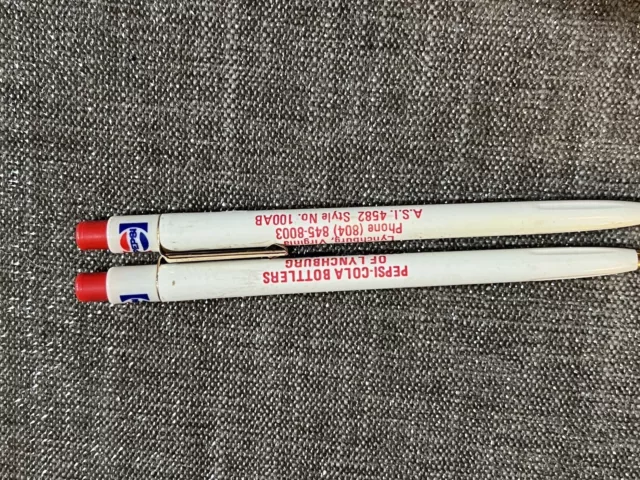 Lot Of 2 Vintage Pepsi Cola Bottlers Of Lynchburg Virginia Pens